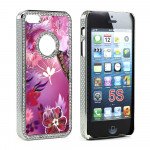 Wholesale iPhone 5 5S Butterfly Diamond Chrome Case (Purple MIX)